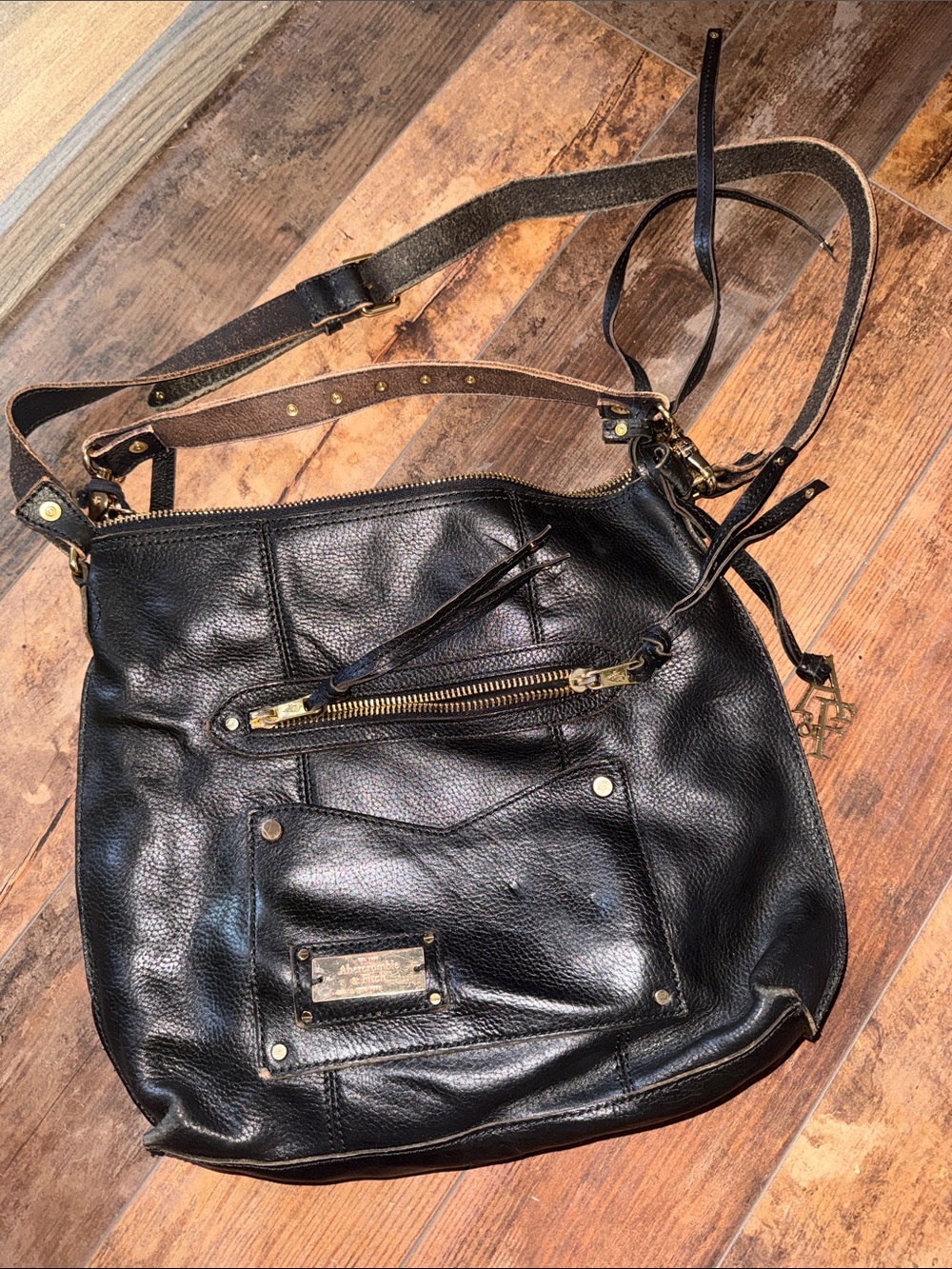 Abercrombie & Fitch Genuine Black Leather Bag with Gold Hardware